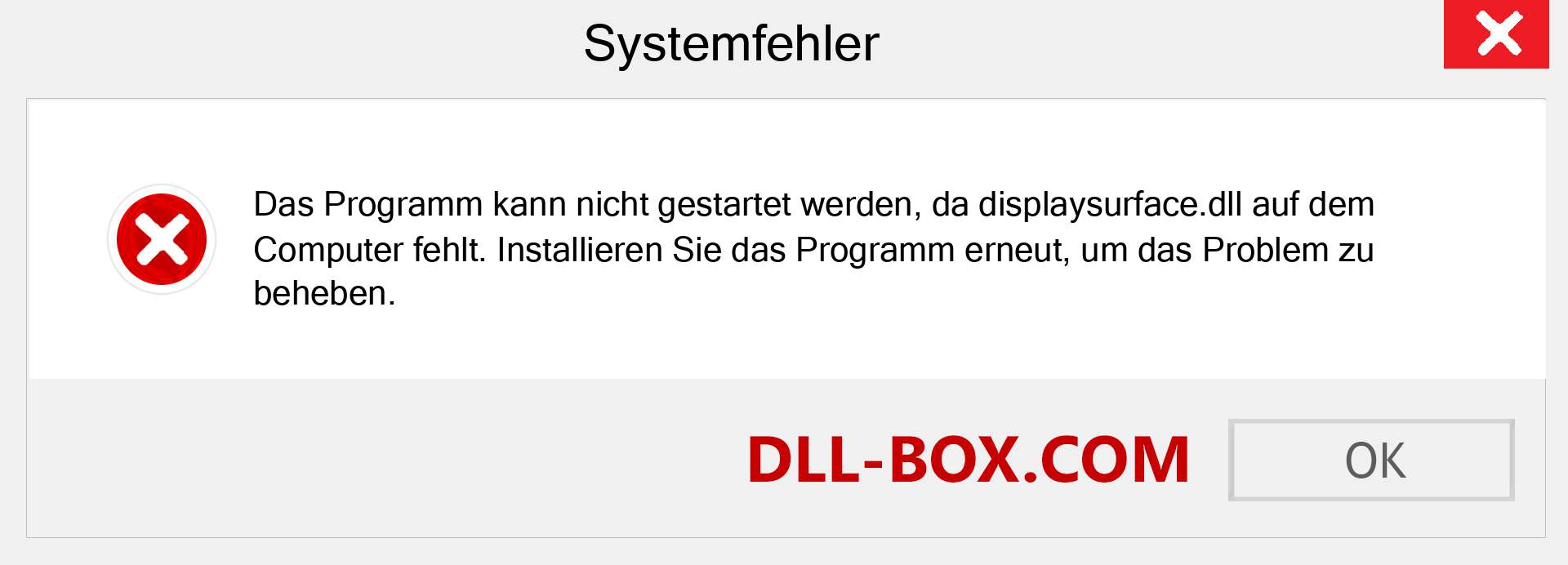 displaysurface.dll-Datei fehlt?. Download für Windows 7, 8, 10 - Fix displaysurface dll Missing Error unter Windows, Fotos, Bildern